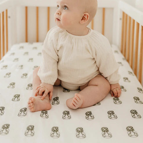 Bo & Ko - Fitted Cot Sheet | Tiki Green