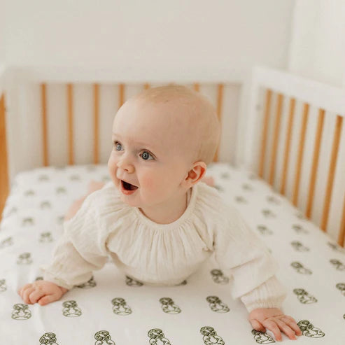 Bo & Ko - Fitted Cot Sheet | Tiki Green