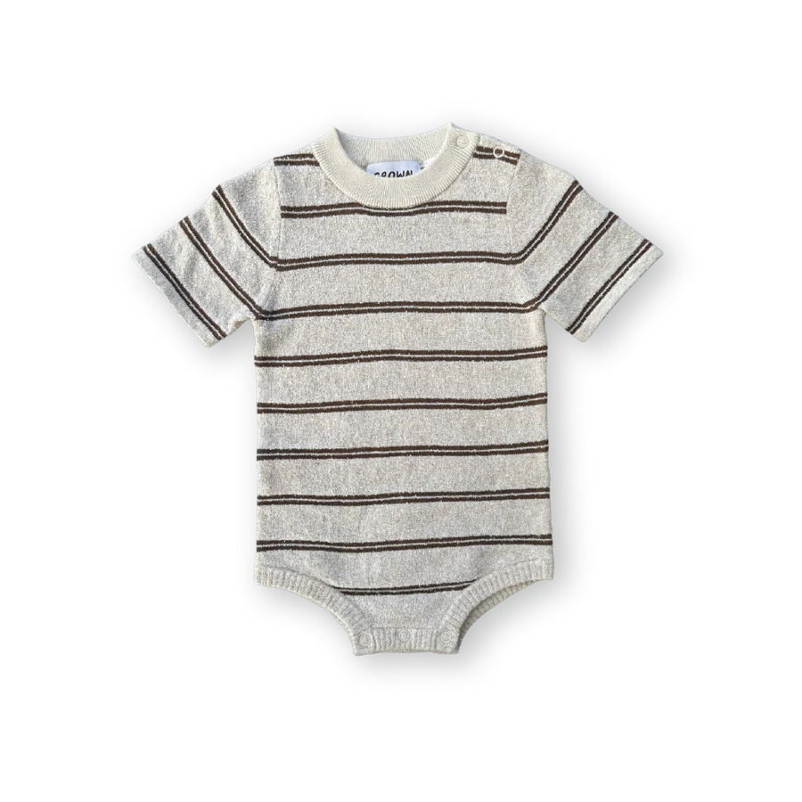 Grown - Terry Striped Bodysuit - Dune/Cafe