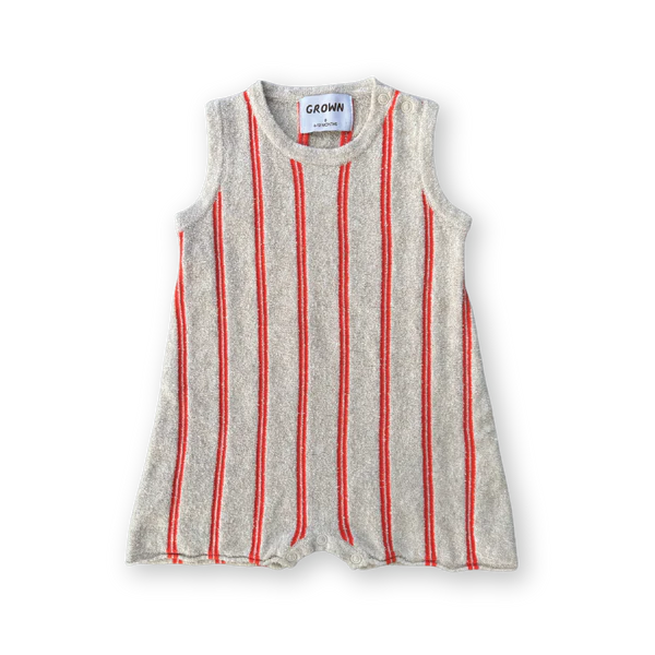 Grown - Knitted Terry Striped Romper Dune/Rosso