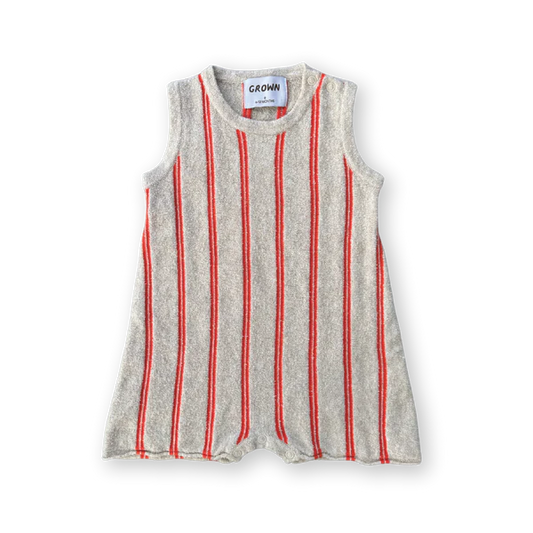 Grown - Knitted Terry Striped Romper Dune/Rosso