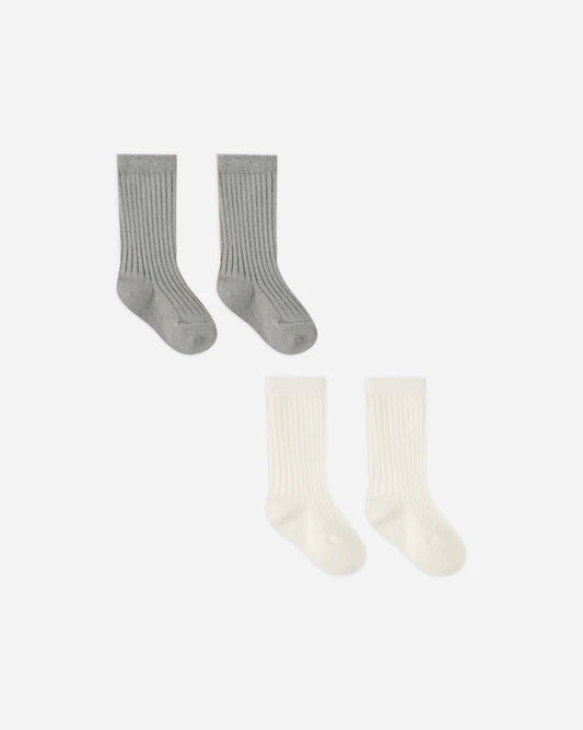 Quincy Mae - Socks Set || Ivory, Dusty Blue